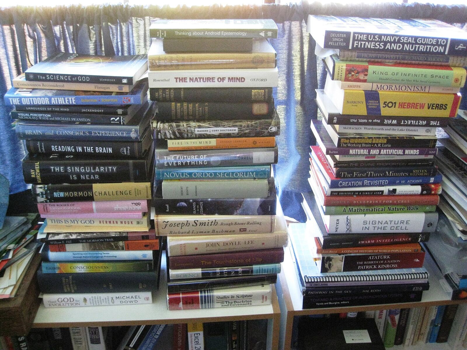 Book Pile | RaspGold English A stack of books related to science, religion and consciousness.